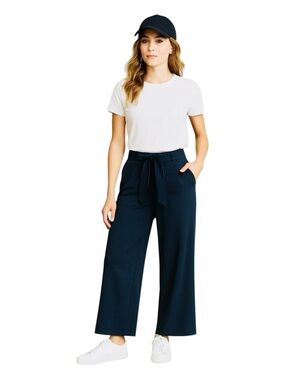 Kut From The Kloth Rayon Comfy Wide Leg Pants Navy Blue Tie Waist Size 6